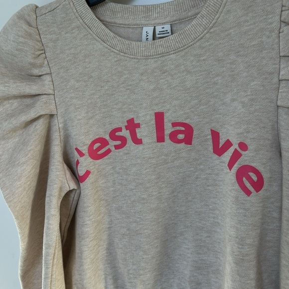 Janie and Jack girls Sweatshirt Crewneck C'est la vie eggnog Heather color 12 - Picture 9 of 9